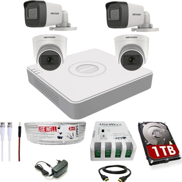 HIKVISION 4 Channel DVR with 5 MP 2 Dome & 2 Bullet Cameras with Audio Recording