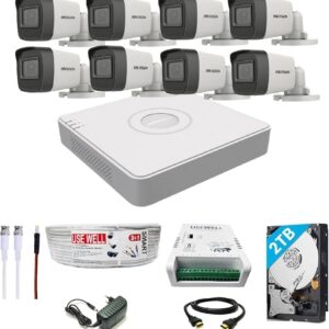 HIKVISION 8 Channel DVR with 5 MP 8 Bullet Wired Cameras with Audio Recording